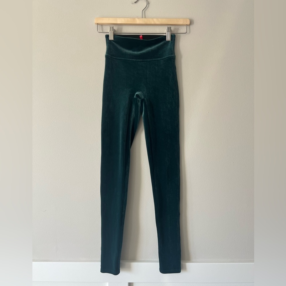 Spanx Green Velvet High-Waist Leggings XS – Holiday Party Luxe Athleisure